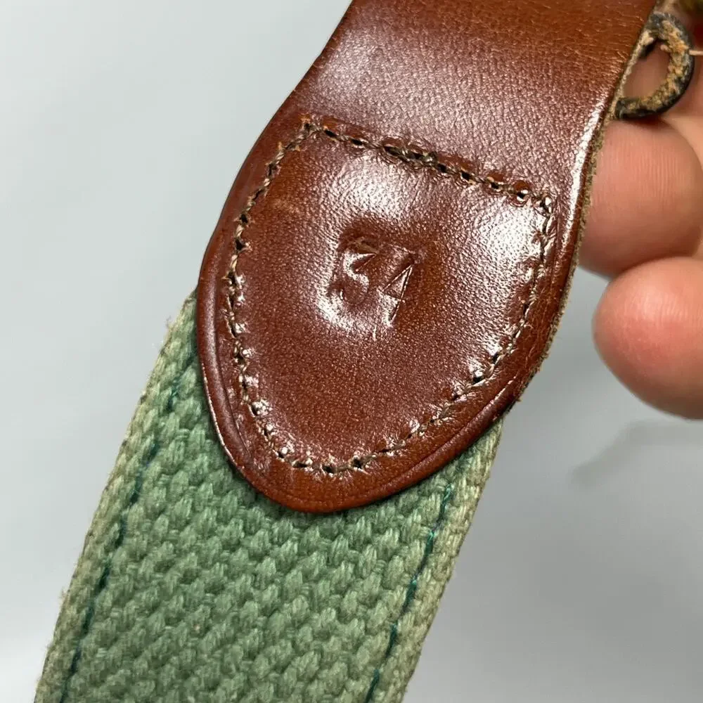 BLOCK ISLAND Belt Mens 34 Ribbon Webbing Leather Map Rhode Island Blue
